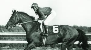 Dr. Fager and jockey Braulio Baeza before the 1968 United Nations Handicap. 